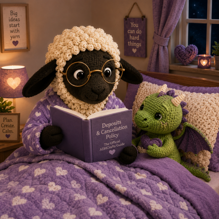 A sheep in glasses reads a book to a green dragon in a cozy, purple-themed room.